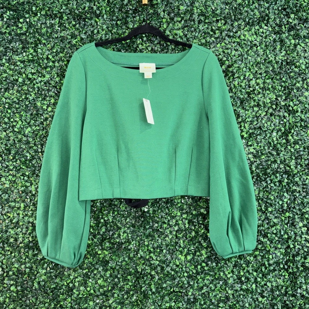 Anthropologie Maeve Green Tie-Back Ponte Pullover Top Shirt Lace Up S NWT